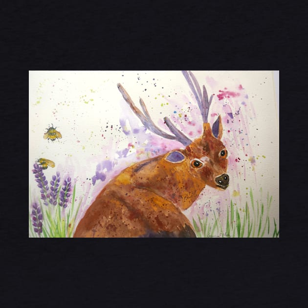 Stag among Lavander and bumblebees by Casimirasquirkyart